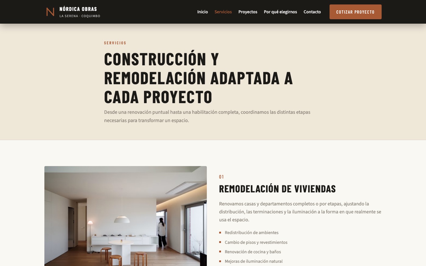 Servicios del sitio Nórdica