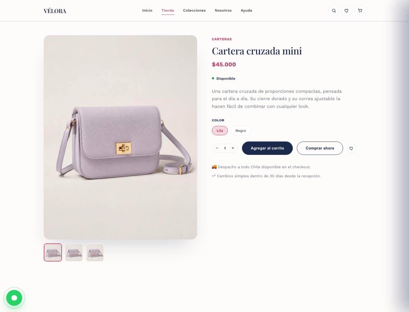 Ficha de producto de Vélora
